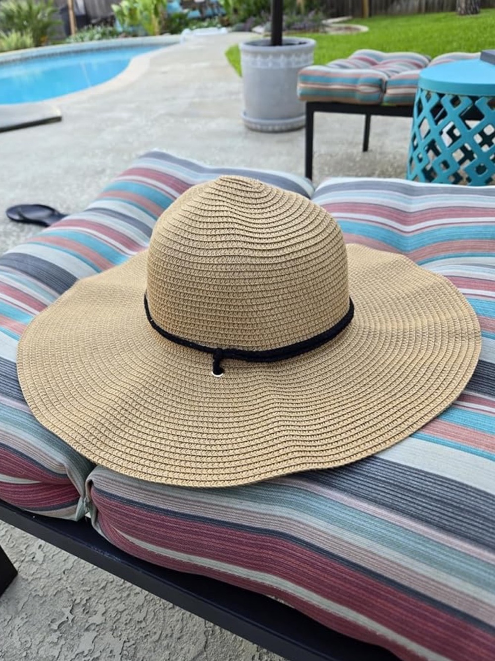 Wind Lanyard Wide Brim Straw Hat Summer Beach Garden Vacation Foldable UPF 50+ - Picture 8 of 8
